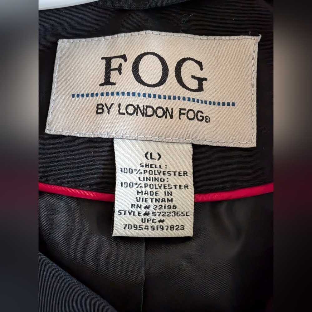 FOG by London Fog Black Lightweight Hooded Trench Coat Size Large EUC - Picture 6 of 7